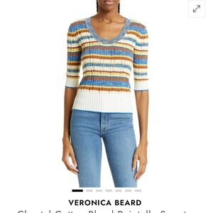 Veronica Beard Colorful Striped Crew Neck Sweater